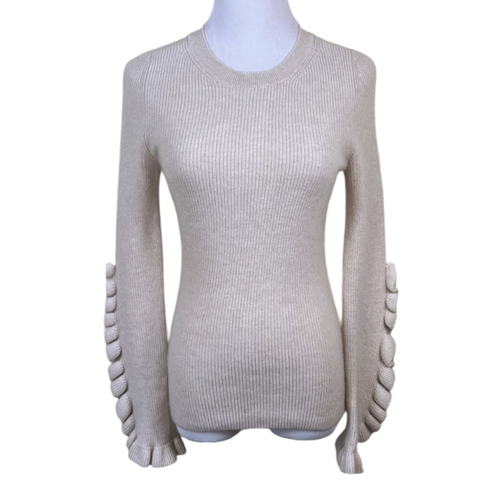 Banana Republic Todd & Duncan Scottish Cashmere Sweater Ruffled Sleeve Cream XS